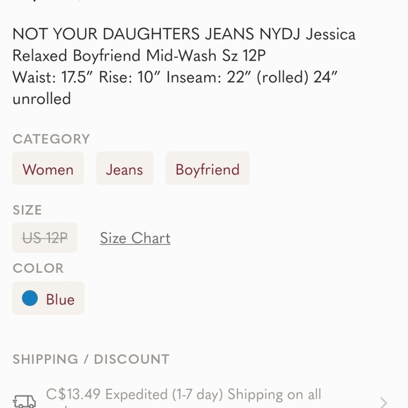 NOT YOUR DAUGHTERS JEANS NYDJ Jessica Relaxed Boyfriend Mid-Wash Sz 12P - Picture 6 of 6